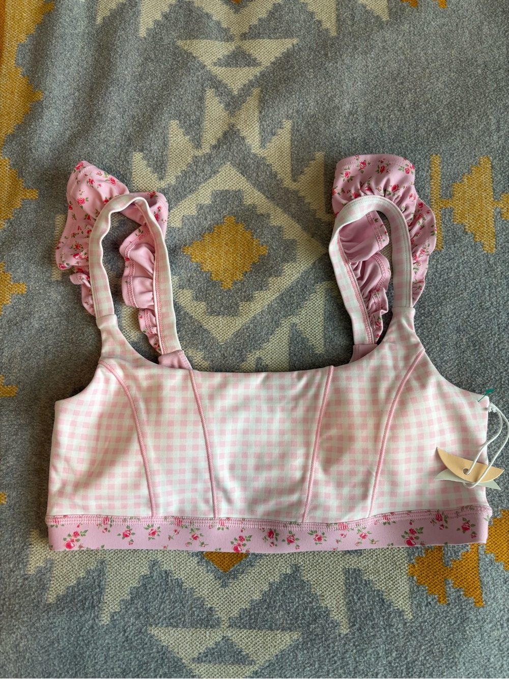 NWT- Blogilates Ruffle Corset sports bra- floral/gingham print size M